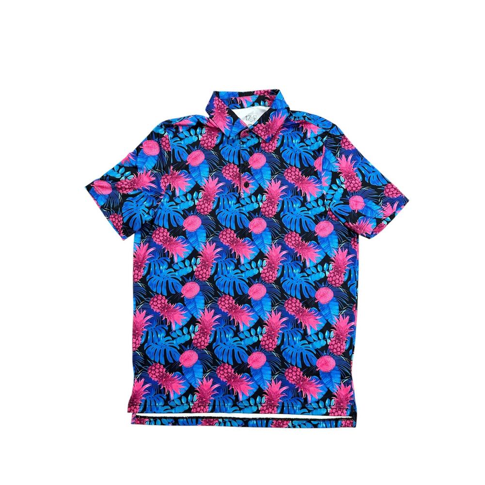 1764 Signature Pink Ananas Hawaiian Pineapple Golf Polo in Black — Size M